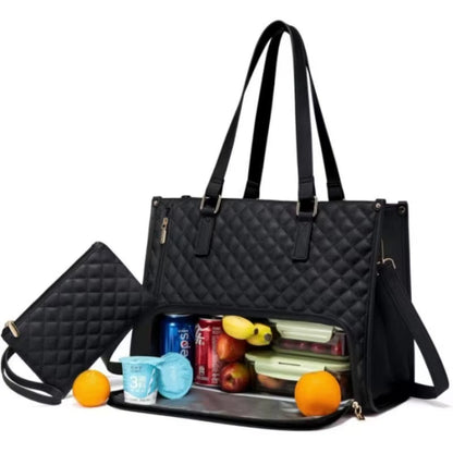Lunch Tote Bag for Women – 15.6" Laptop Work Bag with Insulated Lunch Compartment, Quilted Handbag for Office, Travel & Daily Use