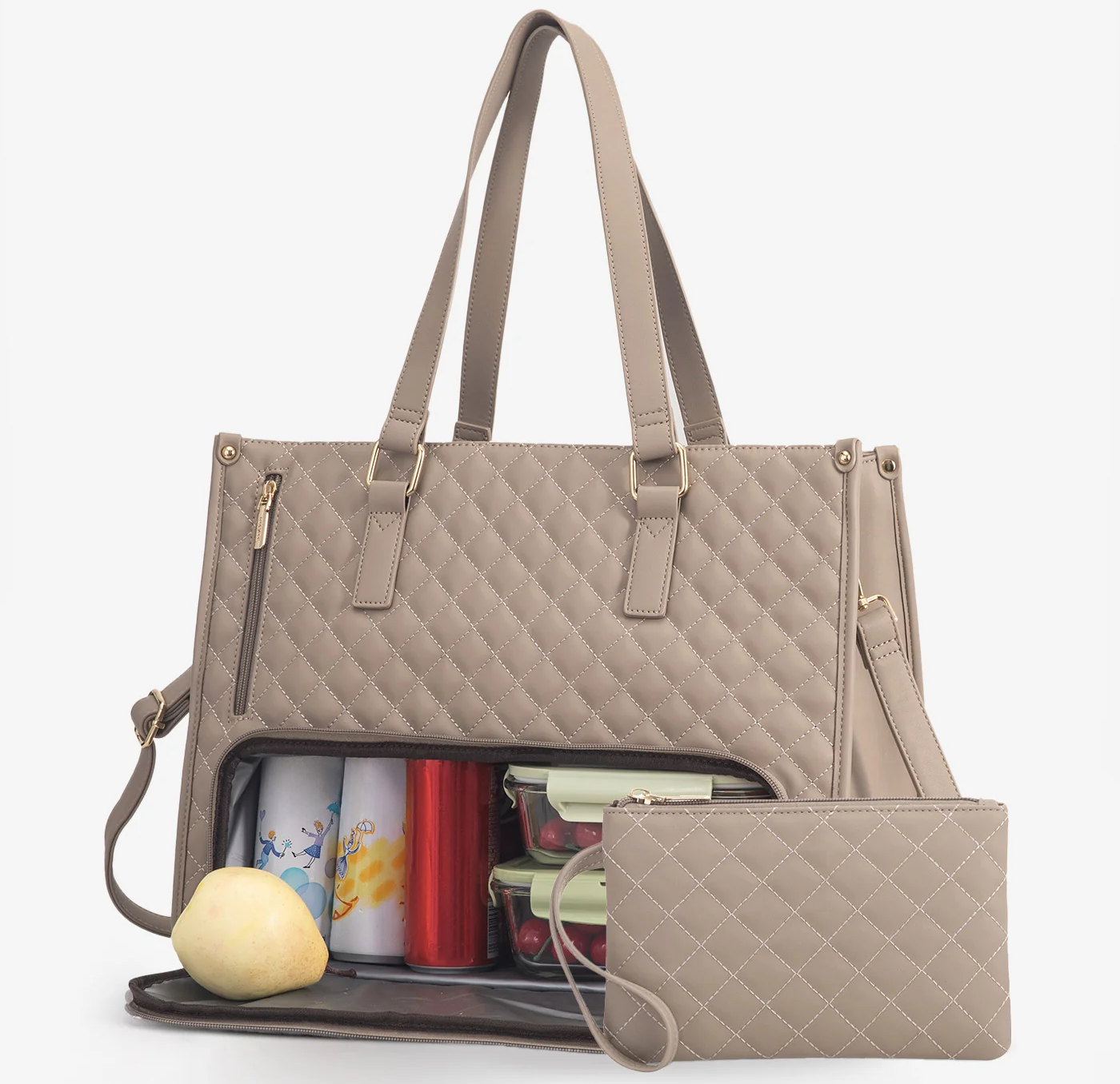 Lunch Tote Bag for Women – 15.6" Laptop Work Bag with Insulated Lunch Compartment, Quilted Handbag for Office, Travel & Daily Use