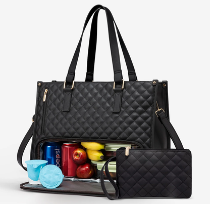 Lunch Tote Bag for Women – 15.6" Laptop Work Bag with Insulated Lunch Compartment, Quilted Handbag for Office, Travel & Daily Use